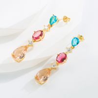 Fashion C Shape Water Droplets Inlaid Zircon Copper Gold Plated Earrings main image 5