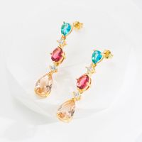 Fashion C Shape Water Droplets Inlaid Zircon Copper Gold Plated Earrings main image 4