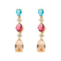 Fashion C Shape Water Droplets Inlaid Zircon Copper Gold Plated Earrings main image 3