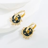 Fashion Star Moon Oval Copper Earrings Inlay Zircon Copper Earrings sku image 1