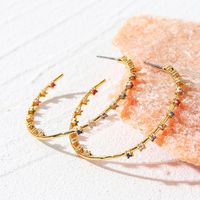 Retro Round Copper Hoop Earrings Artificial Gemstones Copper Earrings sku image 1