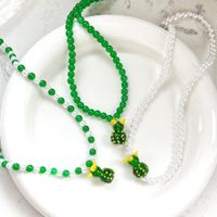 Pastoral Cactus Beaded Pearl Pendant Necklace main image 6