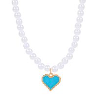 Fashion Heart Shape Imitation Pearl Enamel Pendant Necklace sku image 1