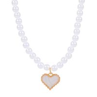 Fashion Heart Shape Imitation Pearl Enamel Pendant Necklace sku image 2
