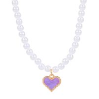 Fashion Heart Shape Imitation Pearl Enamel Pendant Necklace sku image 3