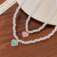 Fashion Heart Shape Imitation Pearl Enamel Pendant Necklace main image 2