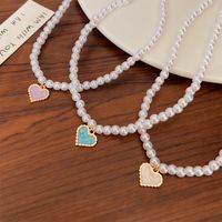 Fashion Heart Shape Imitation Pearl Enamel Pendant Necklace main image 3