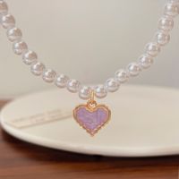 Fashion Heart Shape Imitation Pearl Enamel Pendant Necklace main image 5