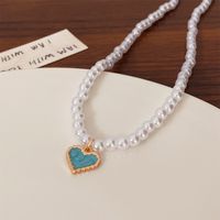 Mode Herzform Imitationsperle Emaille Halskette Mit Anhänger main image 6