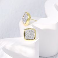 Fashion Square Copper Ear Studs Gold Plated Crystal Copper Earrings 1 Pair main image 4