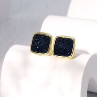 Fashion Square Copper Ear Studs Gold Plated Crystal Copper Earrings 1 Pair main image 5