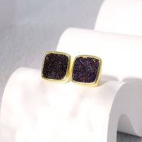 Fashion Square Copper Ear Studs Gold Plated Crystal Copper Earrings 1 Pair main image 7