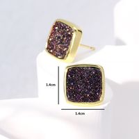 Fashion Square Copper Ear Studs Gold Plated Crystal Copper Earrings 1 Pair sku image 1