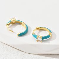 Sweet Circle Copper Earrings Enamel Gold Plated Zircon Copper Earrings 1 Pair main image 5