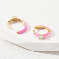 Sweet Circle Copper Earrings Enamel Gold Plated Zircon Copper Earrings 1 Pair main image 10