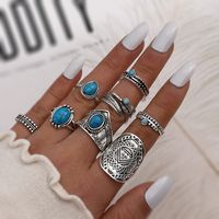 Vintage Style Water Droplets Alloy Inlay Turquoise Women's Rings 8-piece Set main image 6