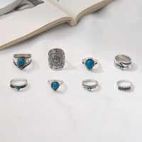 Vintage Style Water Droplets Alloy Inlay Turquoise Women's Rings 8-piece Set main image 5