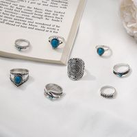 Vintage Style Water Droplets Alloy Inlay Turquoise Women's Rings 8-piece Set main image 3