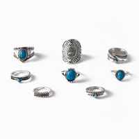 Vintage Style Water Droplets Alloy Inlay Turquoise Women's Rings 8-piece Set main image 2