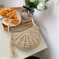 Women's Small Straw Solid Color Fashion Tassel Round Open Straw Bag main image 5