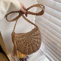 Women's Small Straw Solid Color Fashion Tassel Round Open Straw Bag main image 6