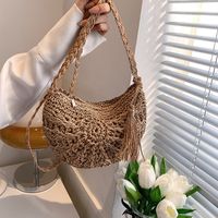 Women's Small Straw Solid Color Fashion Tassel Round Open Straw Bag main image 3