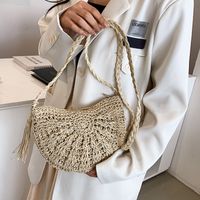 Women's Small Straw Solid Color Fashion Tassel Round Open Straw Bag main image 2