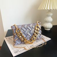 White Green Blue Cloth Solid Color Chain Square Evening Bags sku image 2