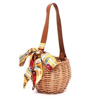Women's Medium Straw Solid Color Fashion Bowknot Bucket Open Straw Bag main image 3