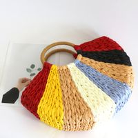 Women's Medium Straw Color Block Fashion Semicircle Handbag main image 4