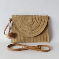 Women's Medium Straw Solid Color Streetwear Square Magnetic Buckle Clutch Bag main image 3