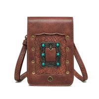 Women's Mini Pu Leather Geometric Vintage Style Metal Button Square Magnetic Buckle Crossbody Bag sku image 1