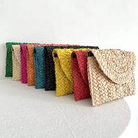 Yellow Red Green Straw Solid Color Square Weave Evening Bags main image 4