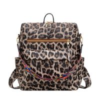 Women's Large All Seasons Pu Leather Plaid Leopard Streetwear Square Zipper Fashion Backpack sku image 6