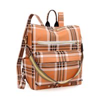 Women's Large All Seasons Pu Leather Plaid Leopard Streetwear Square Zipper Fashion Backpack sku image 28