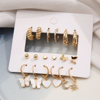 Fashion Heart Shape Alloy Plating Acrylic Rhinestones Earrings 9 Pieces main image 4