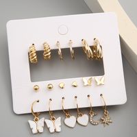 Fashion Heart Shape Alloy Plating Acrylic Rhinestones Earrings 9 Pieces main image 6