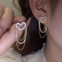 Brillant Forme De Cœur Alliage Évider Strass Des Boucles D'oreilles main image 6