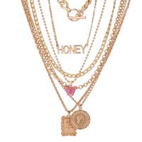 Retro Letter Alloy Plating Layered Necklaces 7 Pieces main image 5
