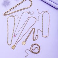 Retro Letter Alloy Plating Layered Necklaces 7 Pieces main image 4