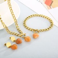 Fashion Water Droplets Heart Shape Stainless Steel Inlay Natural Stone Jewelry Set main image 1