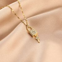 Fashion Water Droplets Lock Fish Tail Stainless Steel Inlay Zircon Pendant Necklace 1 Piece main image 3