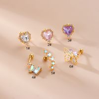 Fashion Heart Shape Butterfly Stainless Steel Inlay Zircon Ear Studs 1 Piece main image 6