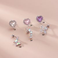 Fashion Heart Shape Butterfly Stainless Steel Inlay Zircon Ear Studs 1 Piece main image 2