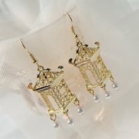 Retro Tower Sector Ferroalloy Copper Plating Artificial Pearls Zircon Women's Drop Earrings 1 Pair main image 3