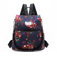 Women's Medium All Seasons Nylon Floral Fashion Square Zipper Functional Backpack sku image 2