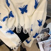 Fashion Butterfly Knit Long Sleeve Ripped Sweater main image 5