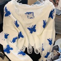 Fashion Butterfly Knit Long Sleeve Ripped Sweater main image 4