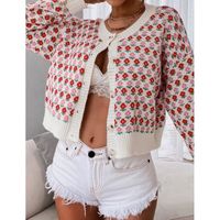 Casual Flower Acrylic V Neck Long Sleeve Regular Sleeve Button Cardigan main image 1