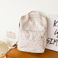 Femmes Moyen Toutes Les Saisons Toile Petites Fleurs Mode Carré Fermeture Éclair Sac À Dos De Mode sku image 2